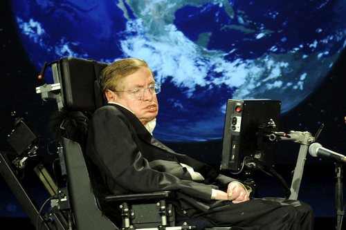 Stephen Hawking before giving a lecture in the NASA in 2008